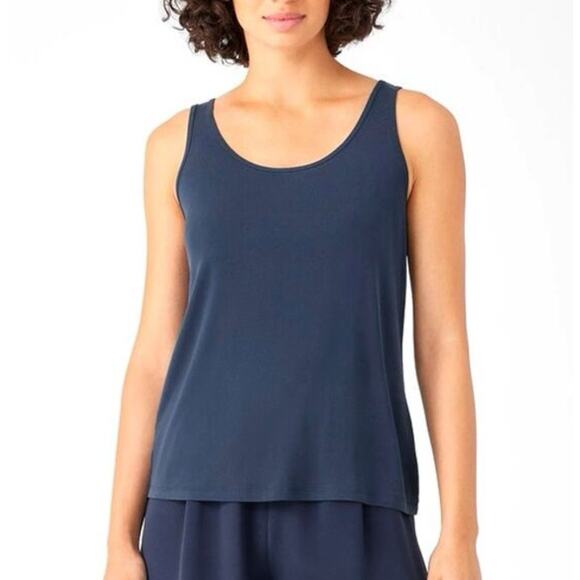 Eileen Fisher Tops - Eileen Fisher Women's Scoop Neck Soft Stretch Silk Jersey Tank Top Size L Navy